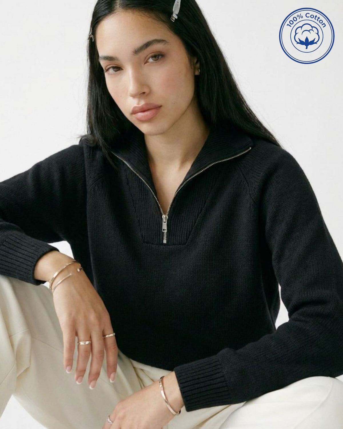 Thick Pure Cotton Quarter-Zip Sweater