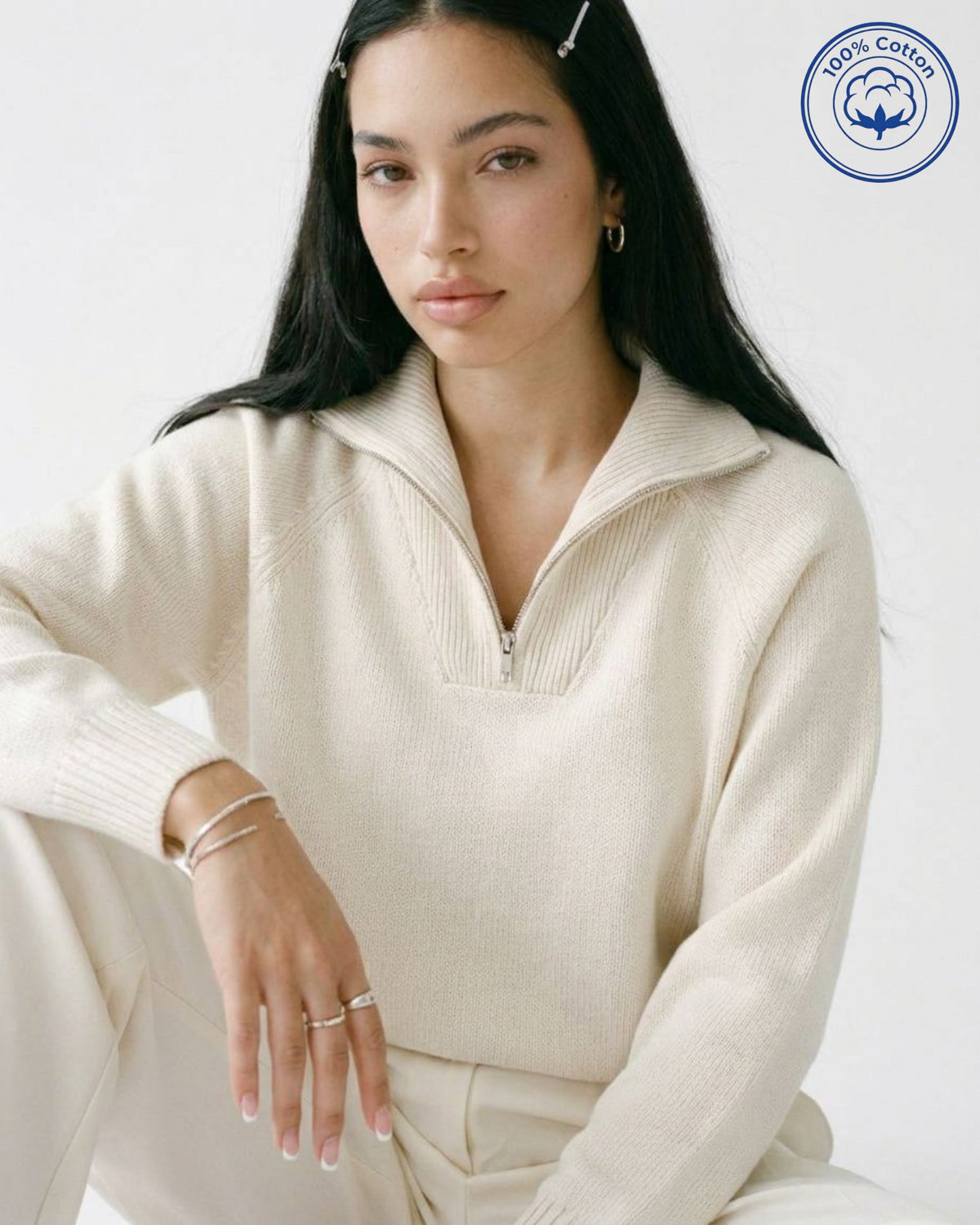 Thick Pure Cotton Quarter-Zip Sweater