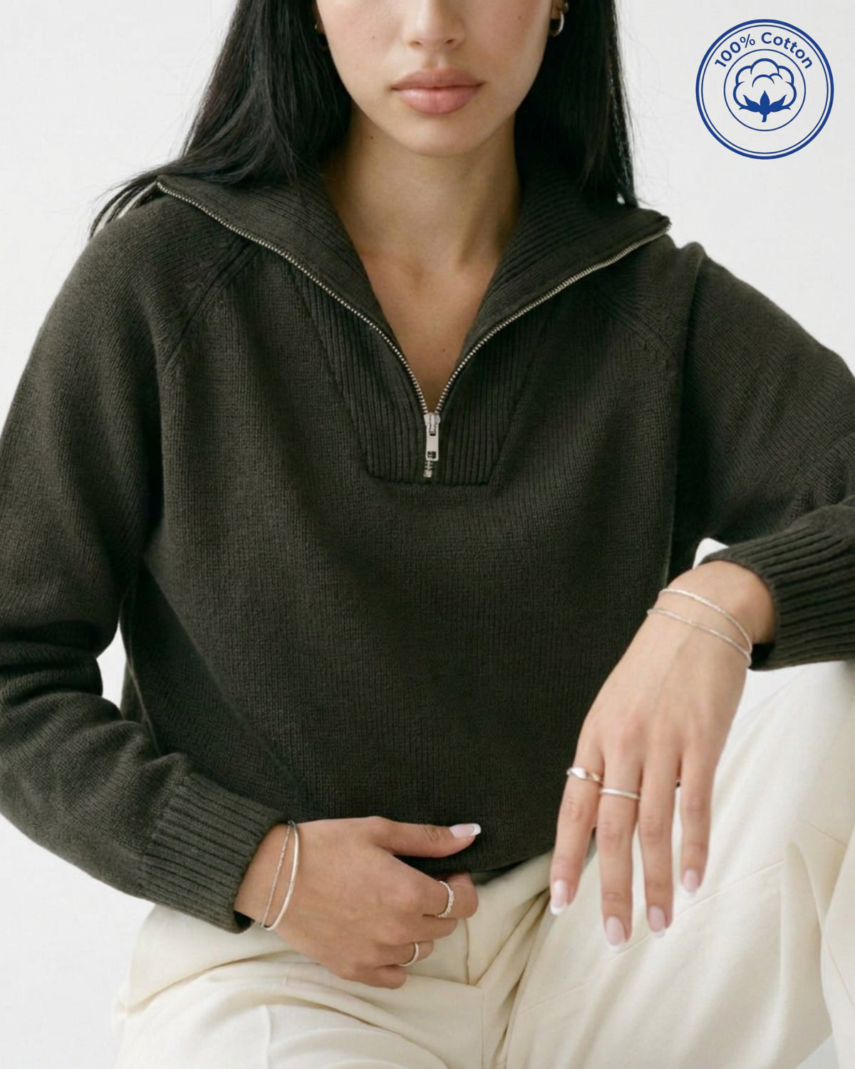 Thick Pure Cotton Quarter-Zip Sweater